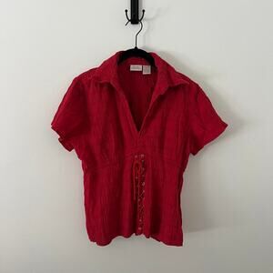 90s lace up blouse cherry